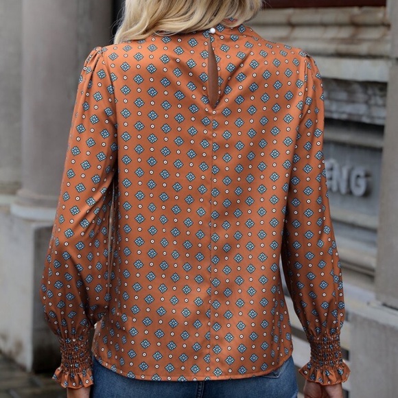 SHEIN Orange and Blue Floral Blouse - Picture 2 of 8